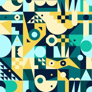 Geometric, tiles, abstract, blue, yellow, green, shapes
