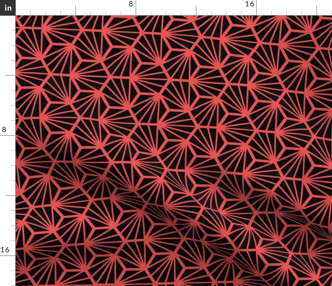 Geometric Pattern: Hexagon Ray: Black Red