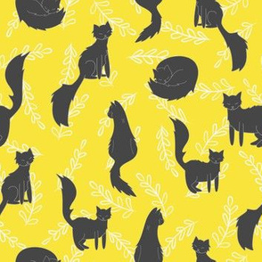 Cats, silhouettes, kitten, yellow, shadow, pets, cute