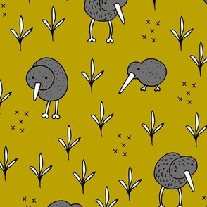 Cool kiwi birds quirky animals from New Zealand ochre yellow LARGE