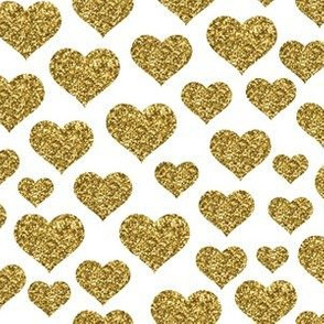 Hearts - Gold Glitter White