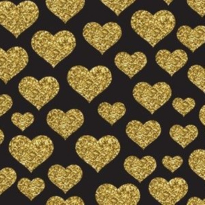 Hearts - Gold Glitter Black