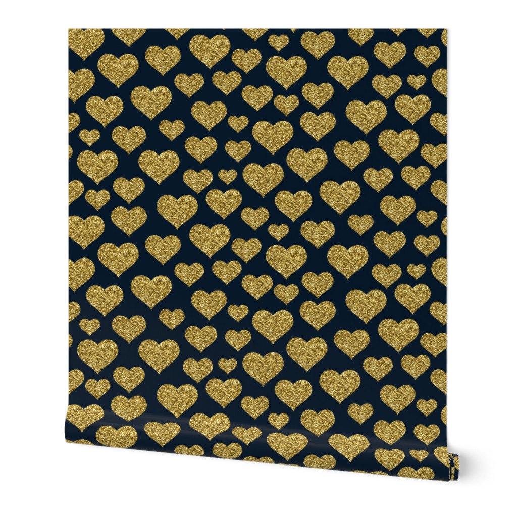 Hearts - Gold Glitter Navy
