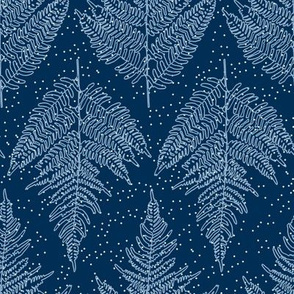 Symmetrical Fern Leaves on Dark Blue Paducaru