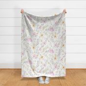 Spring Pink flowers on off white - Large