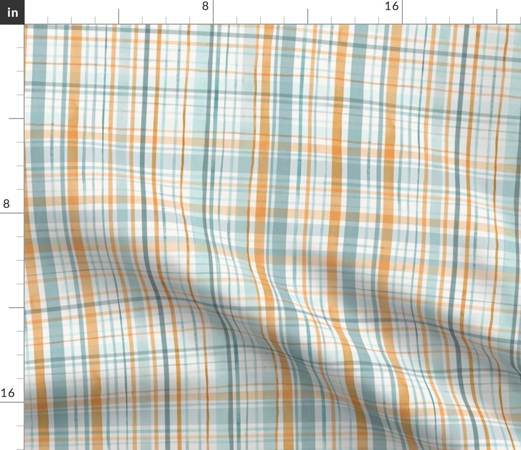 Summer sunset / Plaid in light blue orange