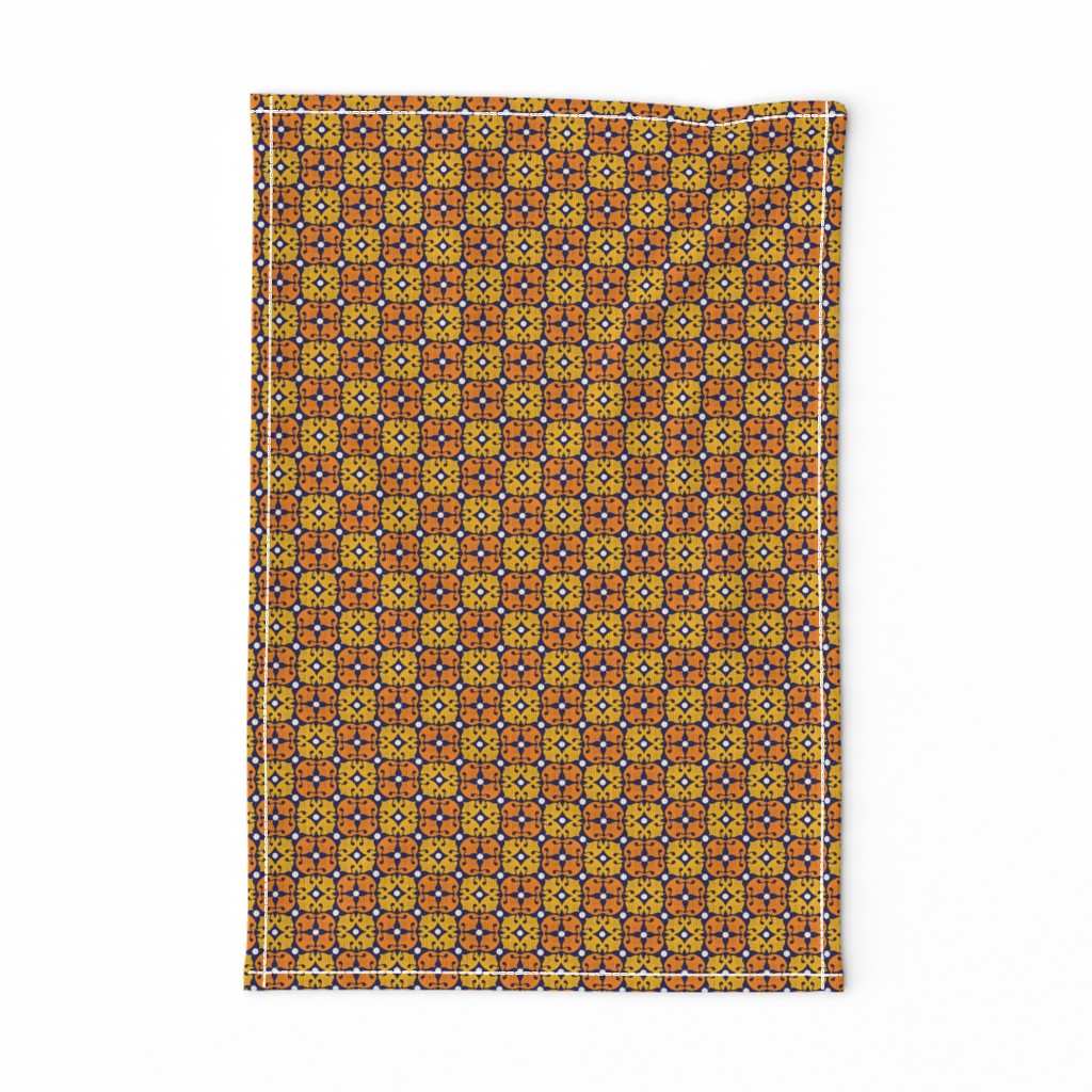 Dog Noseprint Moroccan Tile in  Yellow, Orange, Blue and White by Paducaru