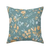 Summer sunset watercolor floral teal