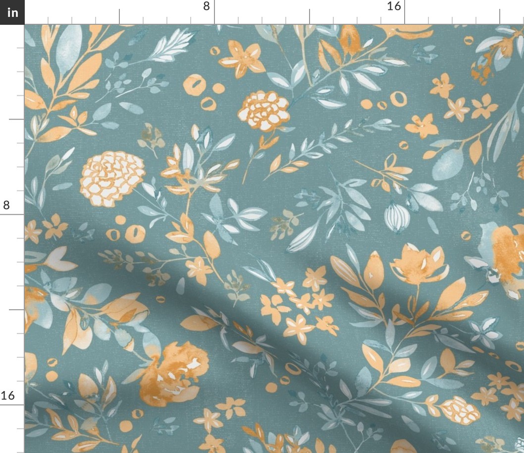 Summer sunset watercolor floral teal