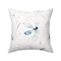 Clematis / blue and white watercolor floral large scale