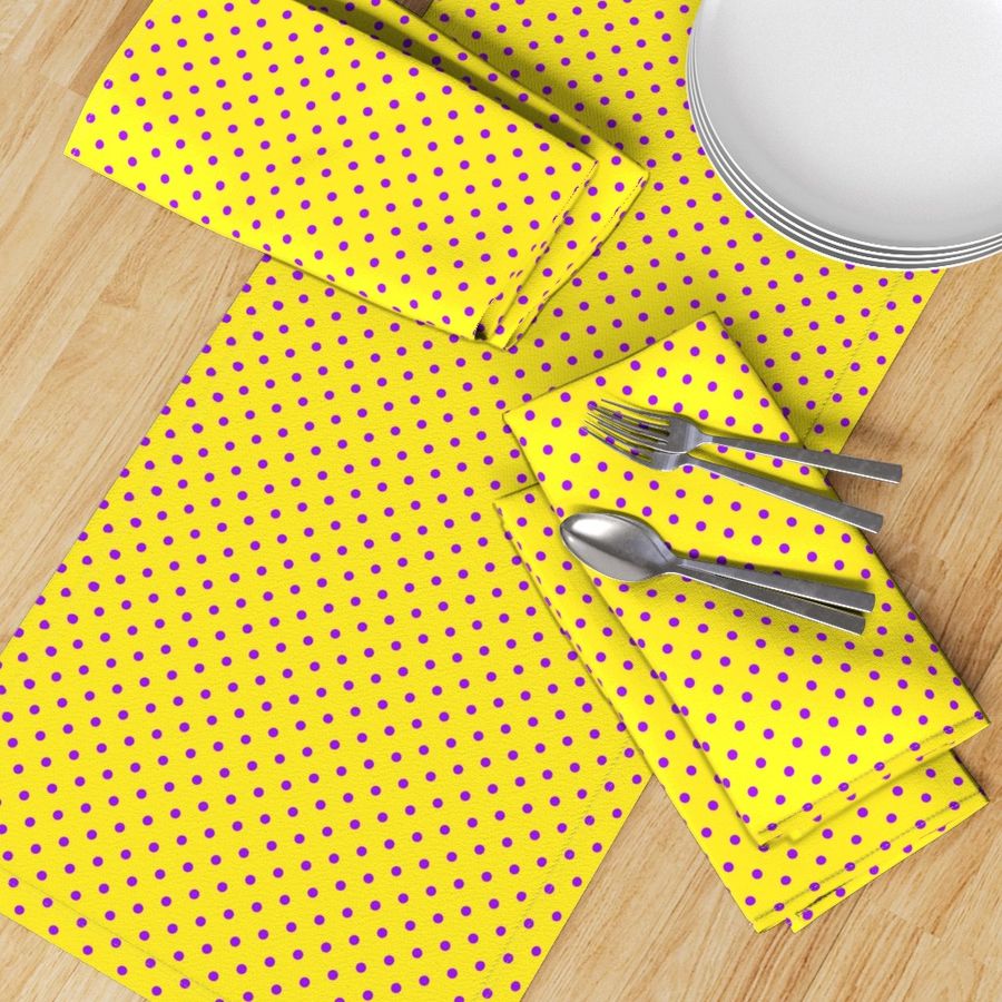 Quarter Inch Purple Polka Dots on Yellow