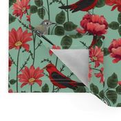 Birds & Roses Green