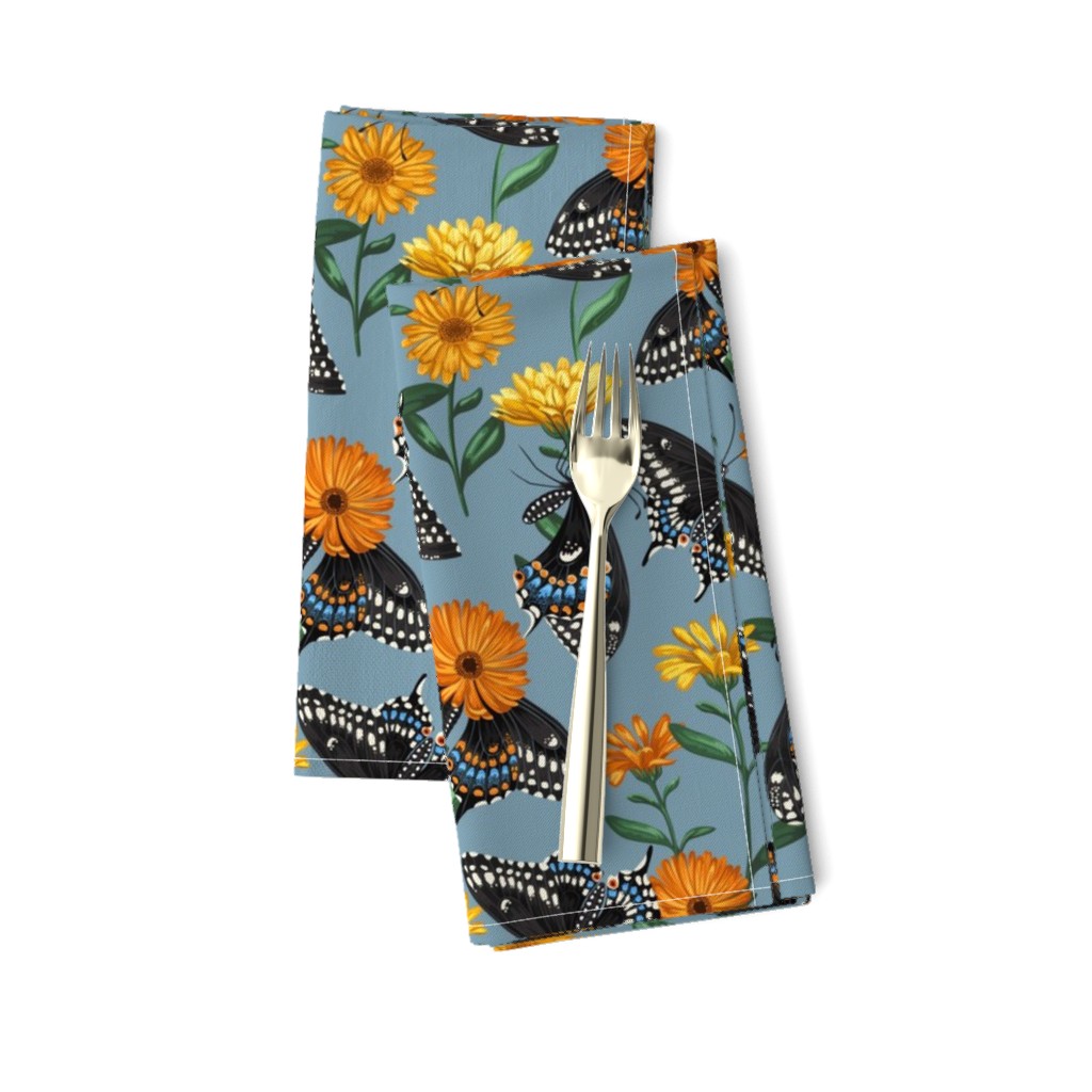 Black Swallowtail & Marigolds Steel Blue