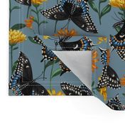 Black Swallowtail & Marigolds Steel Blue