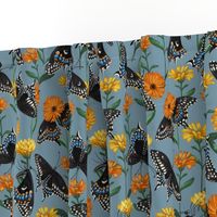 Black Swallowtail & Marigolds Steel Blue