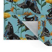 Black Swallowtails & Marigolds Sky Blue