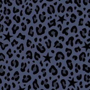 ★ STARS x LEOPARD ★ Brut Denim Blue - Medium-Small Scale / Collection : Leopard Spots variations – Punk Rock Animal Prints 3