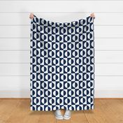 Large Navy Blue and White Offset Half Circles Inside Squares