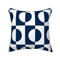 Large Navy Blue and White Offset Half Circles Inside Squares