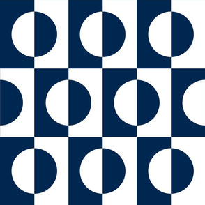 Large Navy Blue and White Offset Half Circles Inside Squares