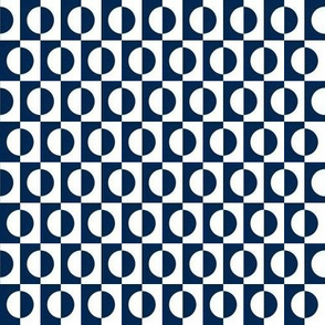 Small Navy Blue and White Offset Half Circles Inside Squares