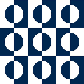 Large Navy Blue and White Half Circles Inside Squares
