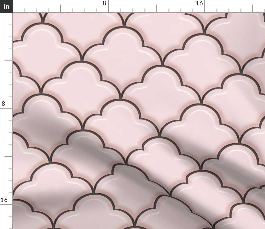 Ogee Half Drop Tiles in Baby Pink - Large Scale
