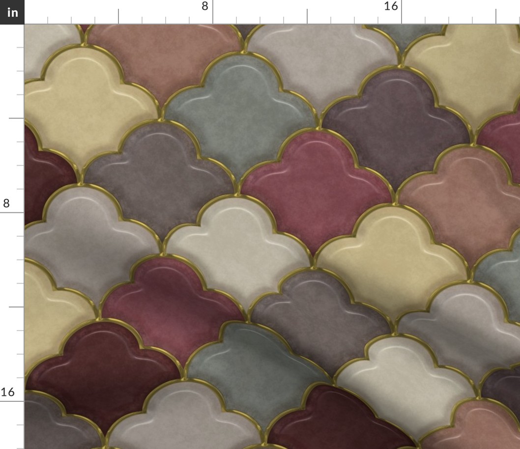 Shiny Ogee Half Drop Tiles in Morocco Colors - V2