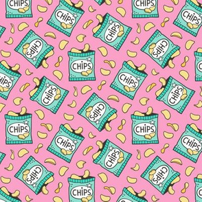 Potato Chips Fast Food Mint Green on Pink Smaller 1,5 inch
