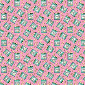 Potato Chips Fast Food Mint Green on Pink Tiny Small 0,75 inch
