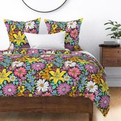 Boho Summer Floral on Black Jumbo Large Scale