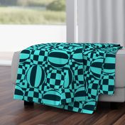 JP33 - XL Large - Contemporary Geometric Quatrefoil  in Aqua and Intensely Dark Turquoise