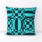 JP33 - XL Large - Contemporary Geometric Quatrefoil  in Aqua and Intensely Dark Turquoise