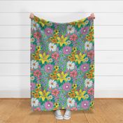 Boho Summer Floral on Green Jumbo Large Scale