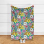 Boho Summer Floral on Mint Green Jumbo Large Scale