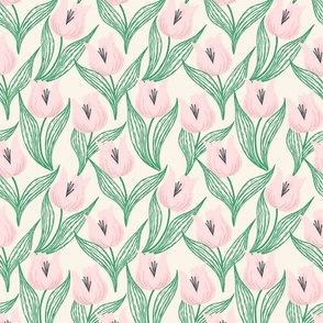 spring tulip/cream and green/large scale