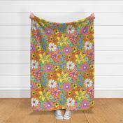 Boho Summer Floral on Orange Jumbo Large Scale