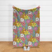 Boho Summer Floral on Brown Jumbo Large Scale