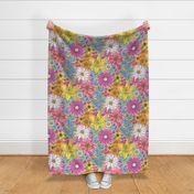 Boho Summer Floral on Pink Jumbo Large Scale