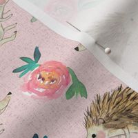 hedgehog and roses pink