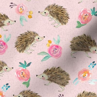 hedgehog and roses pink