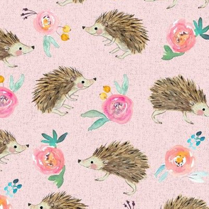 hedgehog and roses pink