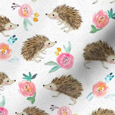 hedgehog and roses pink