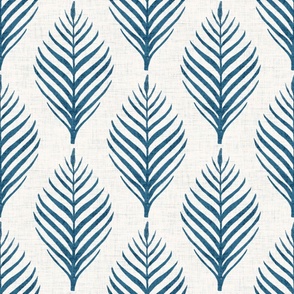 Linen Palm Frond in French Blue - 24 inch repeat