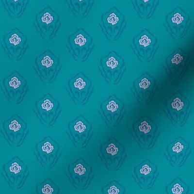 Medium teal background, orchid, pink, dark teal