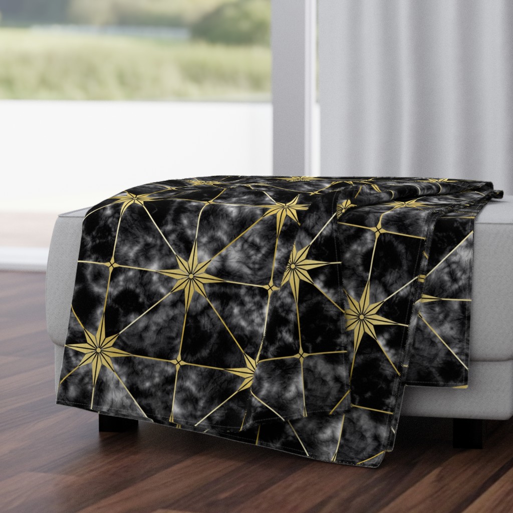 Black marble and gold star tile