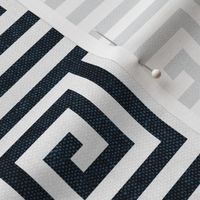 Greek key stripes - navy & off white - LAD20