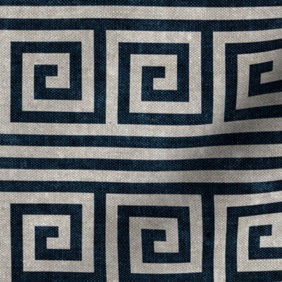 Greek key stripes - navy & stone - LAD20