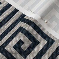 Greek key stripes - navy & stone - LAD20