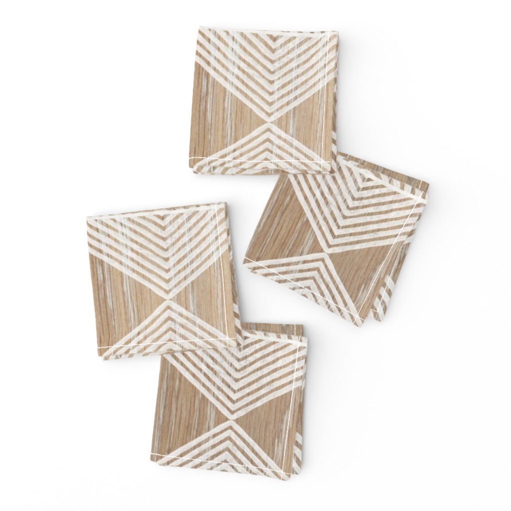 Boho Tribal Woodcut Neutral Geometric Shapes on Natural Wood